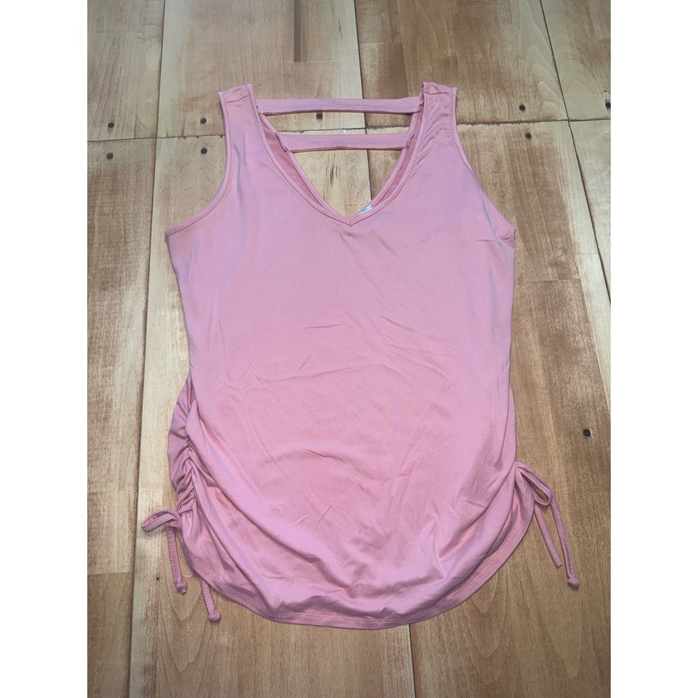 MFASIS Pink Ruched Side Tankβ Top Women's 1X V Neck Sleeveless Casual